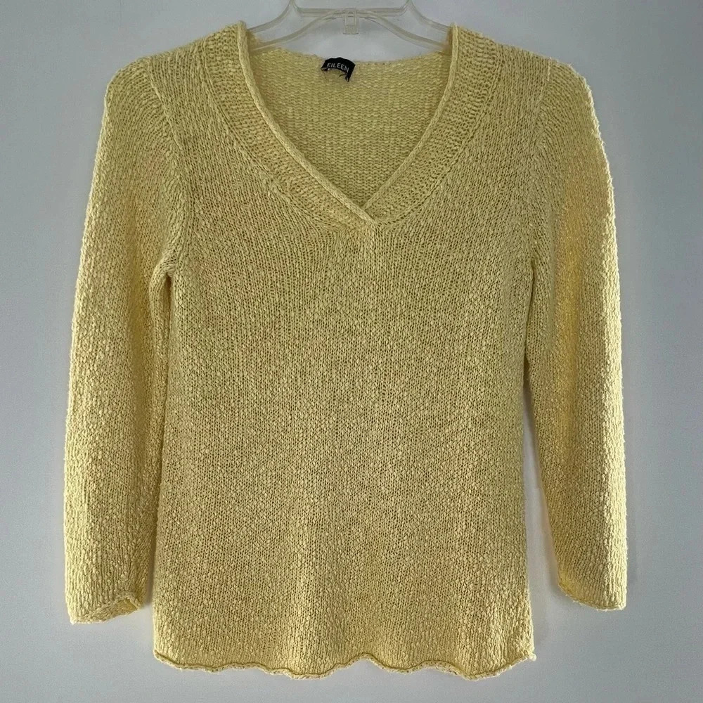Eileen Fisher Linen Blend V-Neckline Sweater Top Longsleeve Size Small-Med